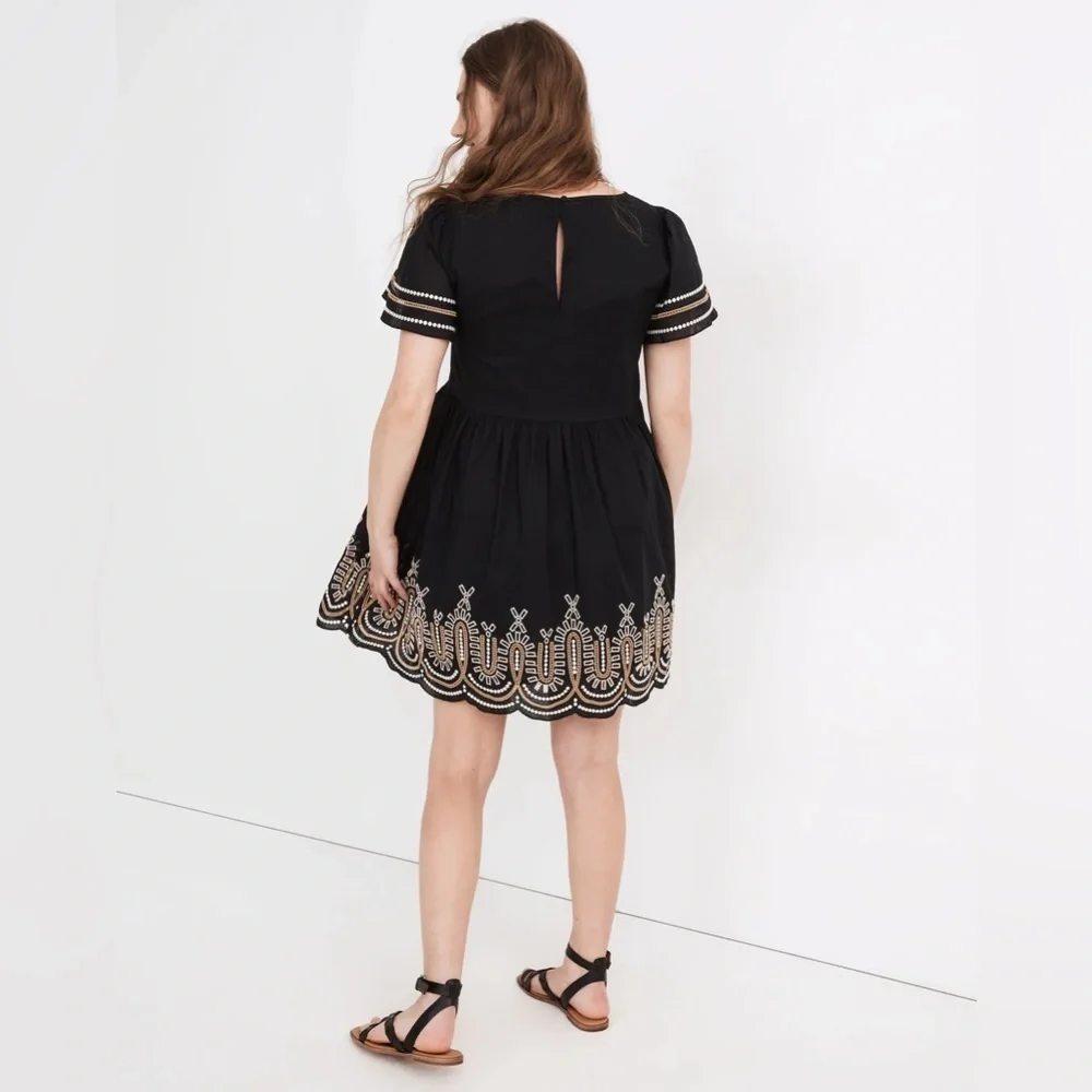 Madewell Embroidered Eyelet Puff Sleeve Mini Dress Black Size XS NWT